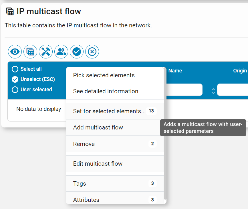 Right-click option in IP multicast flow table