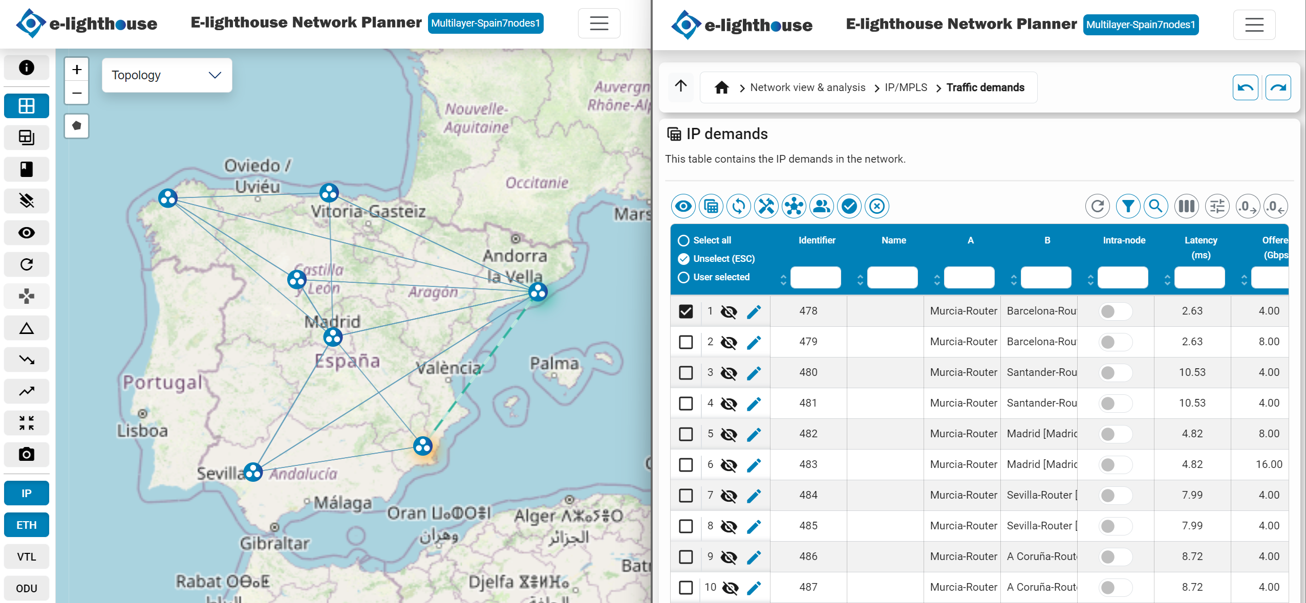 Topology window on the left and Control window on the right